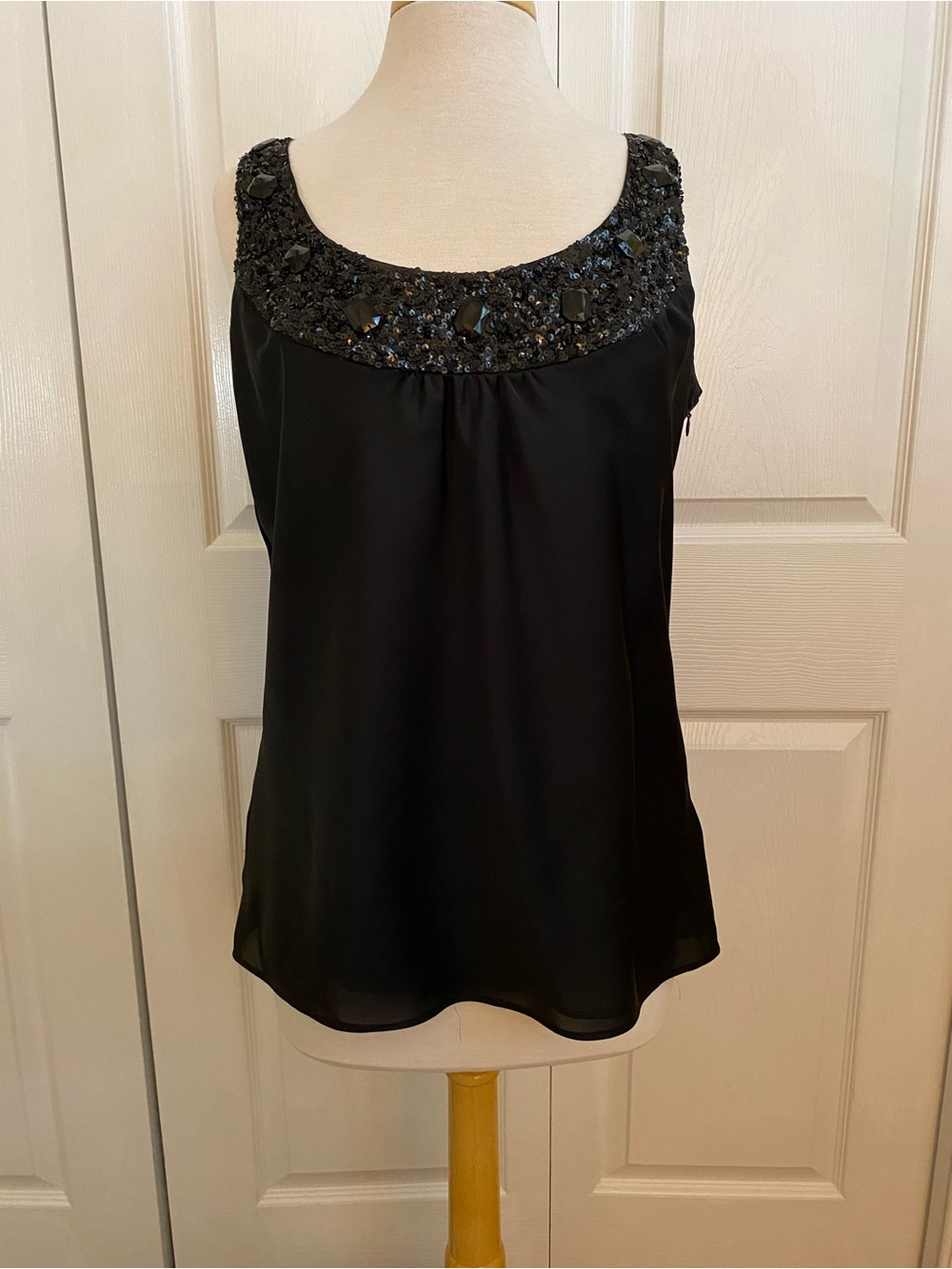 LOFT Black Beaded Scoop Neck Sleeveless Camisole